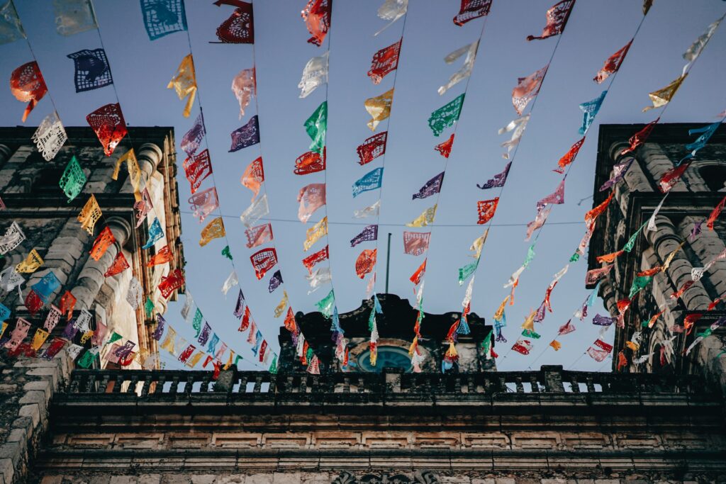 colorful flags magic town mexico