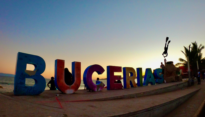 Bucerias sign at sunset