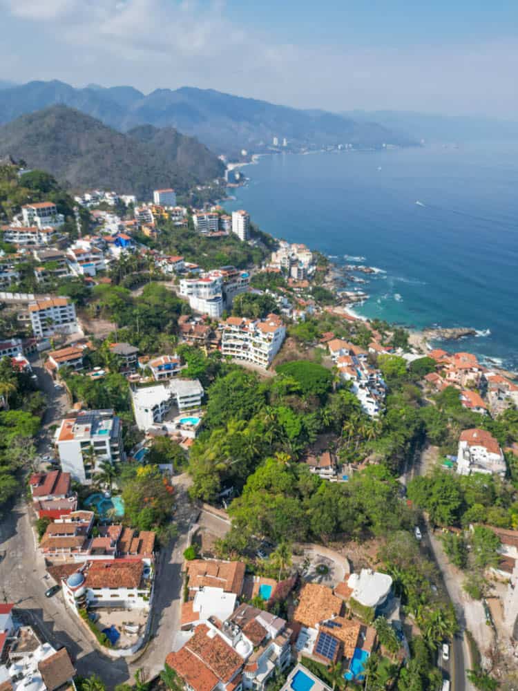 drone view of the south beaches of puerto vallarta