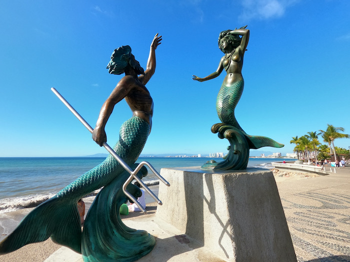 mermaid Sculptures on the malecon boardwalk in centro puerto vallarta mexico