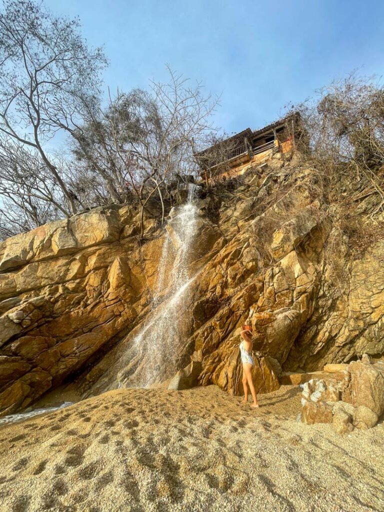 lora by waterfall on majahuitas beach puerto vallarta