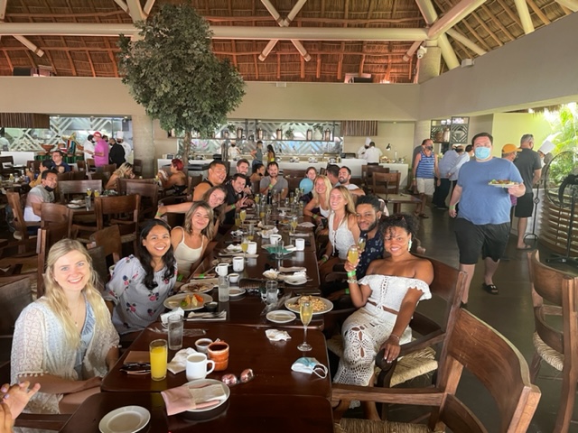 group of friends eating brunch at the sheraton hotel in puerto vallarta