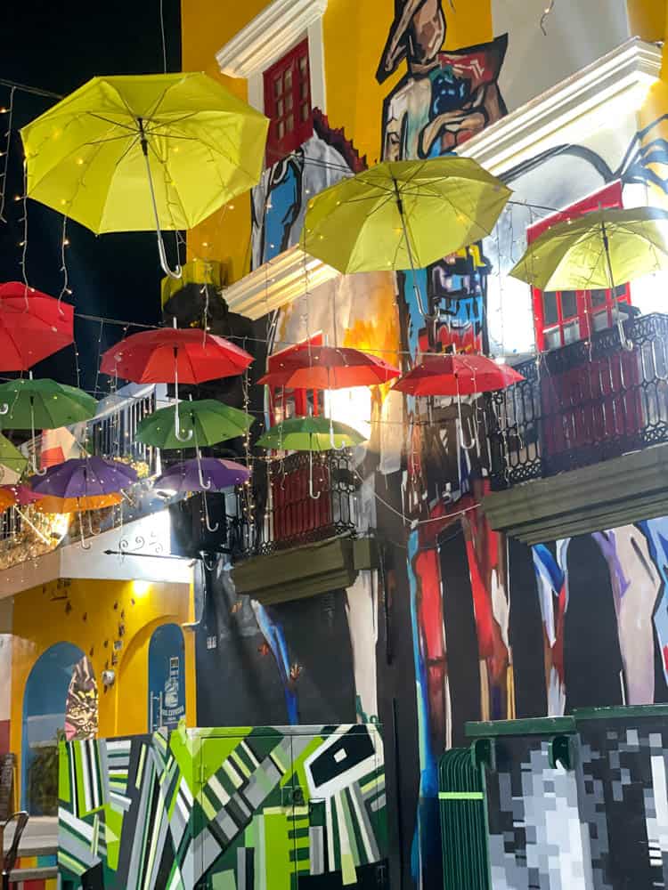 colorful umbrellas on a street in puerto vallarta