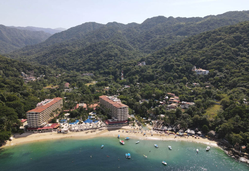 aerial shot of mismaloya beach in puerto vallarta