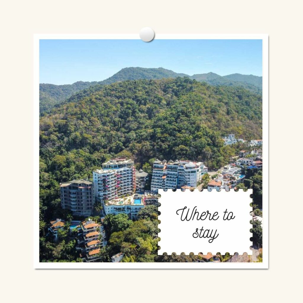 hotels nestled in sierra madre mountains with clear blue sky as background in puerto vallarta mexico