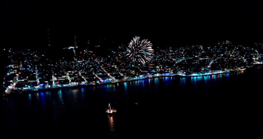 fireworks over puerto vallarta at night